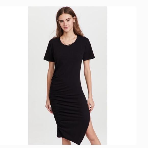 NWT Anthropologie Sundry Side Shirred Jersey Midi Dress black basic midi dress L - Picture 3 of 15